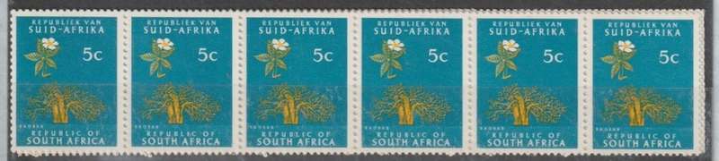 South Africa 1967/72 Definitive 5c coils proving strip of 22 unmounted mint