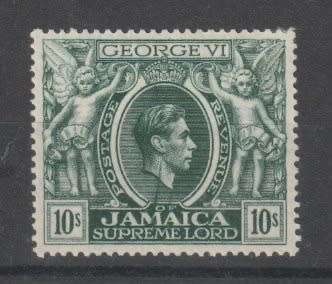 Jamaica 1938 KGVI 10s with printing flaw on kings neck fine mint
