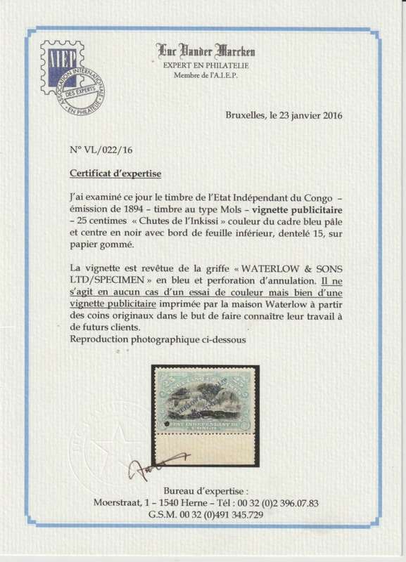 Belgian Congo 1894 Mols 25c Waterlow & Sons Ltd Specimen proof very fine