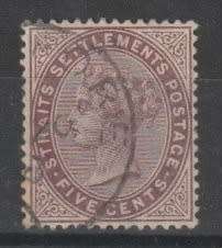 Malaysia Strait Settlements 1882 QV 5c purple-brown fine used