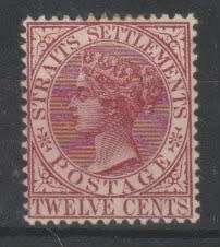 Malaysia Strait Settlements 1882 QV 12c reddish brown-purple unlisted printing fine mint