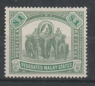 Malaysia Federated States 1904/22 $1 grey-green & green fine mint