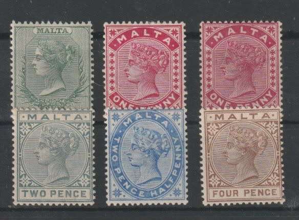 Malta QV 1885/90 1/2d, 1d both shades, 2d, 2 1/2d & 4d fine mint
