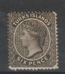 Turks & Caicos 1867 QV 6d black fine mint