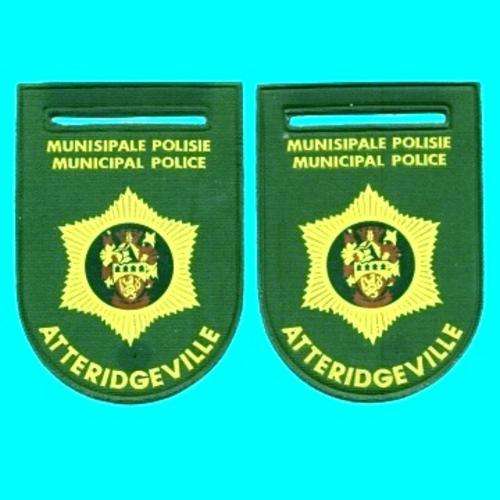 Old Apartheid Attridgeville Location Police Rubberized Shoulder Flash Pair.