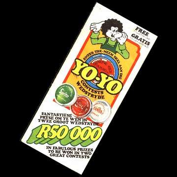 Coca Cola Sponsored Genuine Russell Yo-Yo Bottle Top Peel-out Rare S.A. Completed Competition Card.