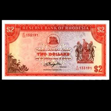 2 Dollar Rhodesian Bank Note.