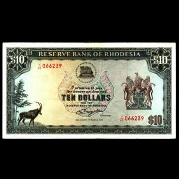 10 Dollar Rhodesian Bank Note.