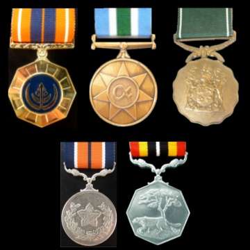 Five Full Size Medals with Ribbons - Numbered.- No Paperwork.