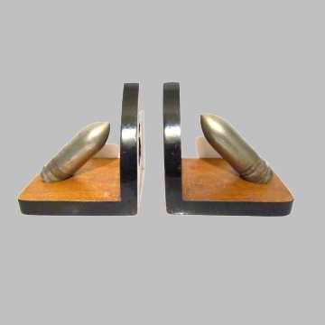 Second World War Art - Bookends made out of Second World Projectiles mounted on Wood.