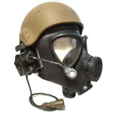 Border War Period - Noddy Car Helmet with Gas Mask, Earphones and Microphone.