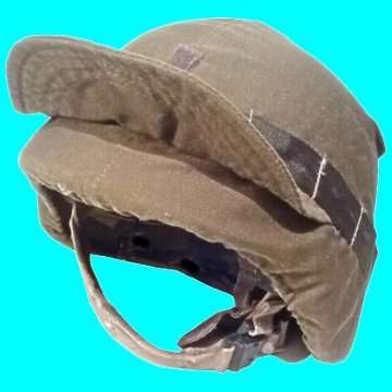 Kevler Helmet complete with a Nutria Cover which has a Peak. - Border War Period.