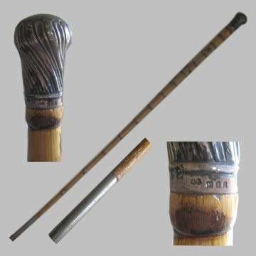 Antique Walking Stick With Sterling Silver Handle - Marked.