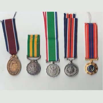 Group Of Five S.A Miniature Medals With Ribbons.