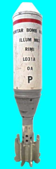 S.A.D.F. Illuminating 60mm. Mortar Bomb Shell Casing - M63 - Complete Item - Deactivated.