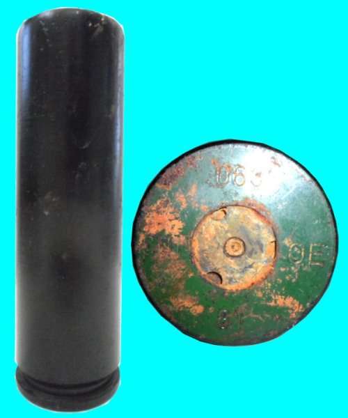 Shell Casing - The front I.D. is 48 mm.The back O.D. is 54.5 mm. The length is 17.3 cm.