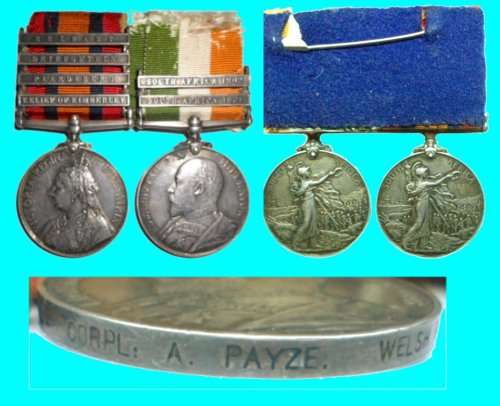 Boer War Grouping of Medals to A. Payze - Wounded in Action. - See story on display page.