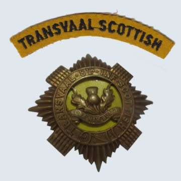 Transvaal Scottish Head Dress Badge And Shoulder Title.