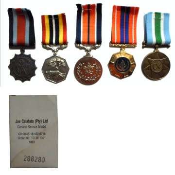 Set Of Five S.A.D.F Full Size Medals - Numbered With Original General Service Box - Numbered.