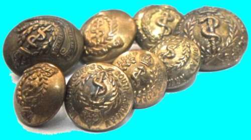 A lot of 8 S.A. Second World War Medical Corps Buttons. - All lugs intact.