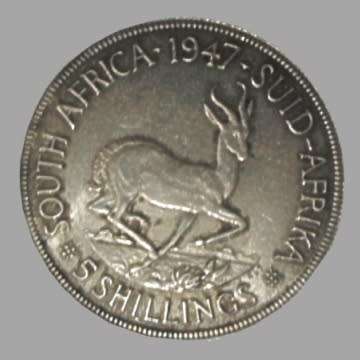 1947 South Africa 5 Shilling - Silver
