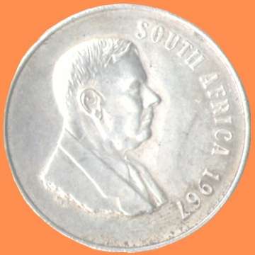 South Africa Silver 1967 R1 Coin.