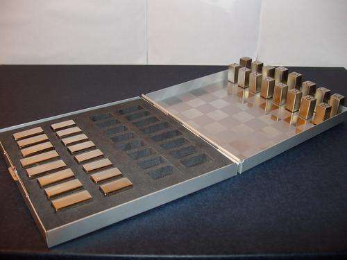Chess set, classy, brushed and polished steel and portable