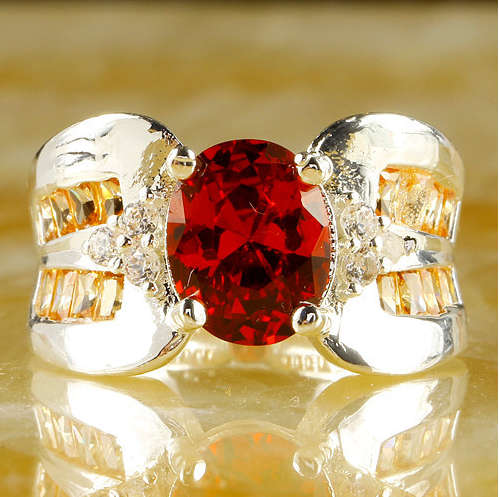 Amazing Simulated Garnet & Topaz Imported Ring (Size 8)