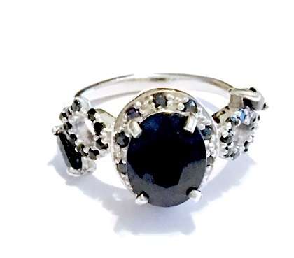 Cr. Dark Blue Sapphire Set in Genuine 925 Sterling Silver Imported Ring (Size 9)