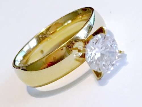 Bianca's Solitaire Diamante Engagement 18ct Yellow Imported Rolled Gold Ring (Size-7/8)