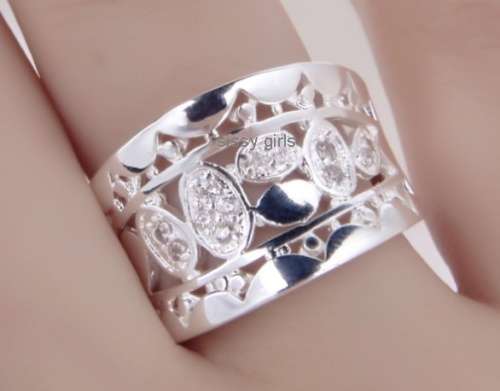 Dazzling Diamante in 925 Sterling Silver Ring (Size 7 & 8 ) Imported Filled Jewelry