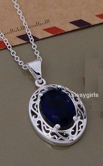 Magnificent Sim Blue Sapphire Set in 925 Sterling Silver Pendant with Matching Chain Filled