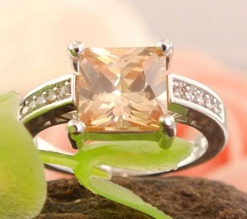 Lady's CZ  Faux Square Cut  Garnet in 925 Sterling Silver  Imported Ring (Size 7)Filled Jewelry