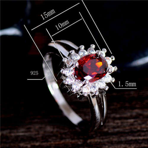 Engagement Romantic Wine Red Gemstone in  925 Sterling Silver Ring (Size 8)Filled Jewelry