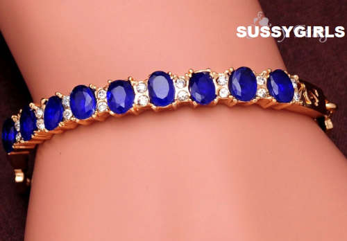 Dazzling Cr. Blue Sapphire In 18ct Yellow Rolled Gold Imported Bracelet