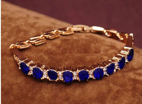 Dazzling Cr. Blue Sapphire In 18ct Yellow Rolled Gold Imported Bracelet