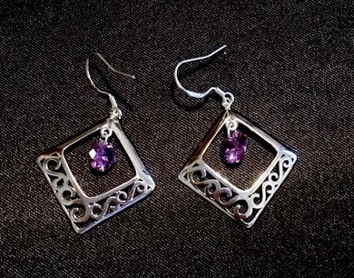 Hm. Amethyst Set in 925 Sterling Silver Earrings Imported Filled Jewelry