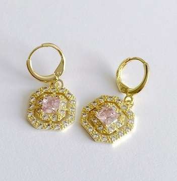 Eye Catching Pink Diamante in 18ct Yellow Rolled Gold Imported Earrings