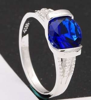 Attractive Cr. Blue Sapphire Set in 925 Sterling Silver Ring Imported filled jewelry