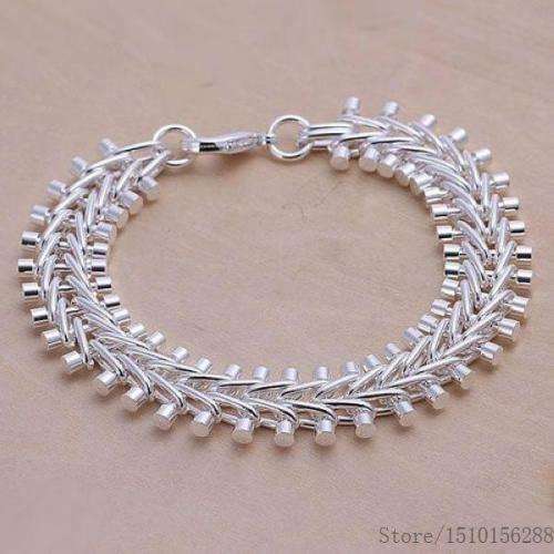 Dazzling 14mm 925 Sterling Silver Fish-bone Bracelet Imported Filled Jewelry