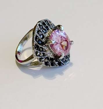 Adorable Cr. Pink Topaz Surrounded by Garnets in Imported  Pewter Ring