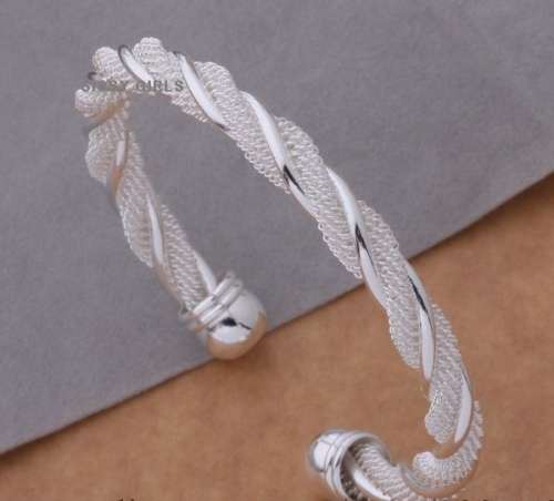 Charming 925 Sterling Silver Cuff Bangle/Bracelet Imported Filled Jewelry