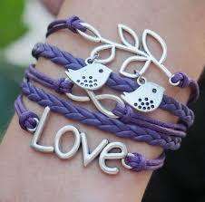 Antique Silver Purple Leather Rope Bead Love Infinite Charm Bracelet