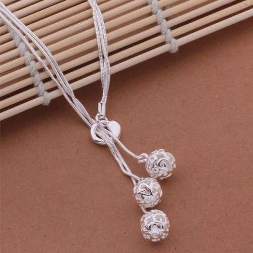 925 Sterling Silver Small Ball Pendant Long  Mulit Chain  Imported Filled Jewelry