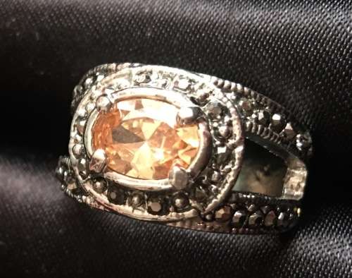 Gorgeous Cr  Topaz Set in 2 x 925 Silver Pewter Ring