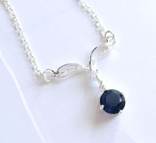 Elegant Sim Sapphire Set in 925 Sterling Silver Pendant with Matching Neck Chain Imported Filled