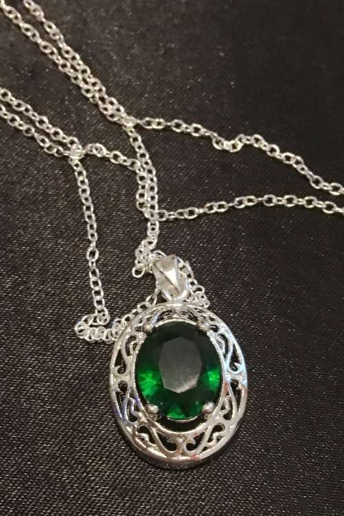 Fancy Cr Topaz Set in 925 Sterling Silver Pendant with Matching Chain Imported Filled Jewelry