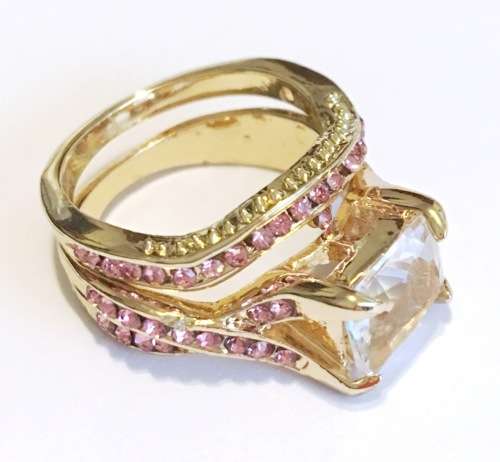 Posh White Topaz Set in  18ct Yellow Gold Imported Filled Ring