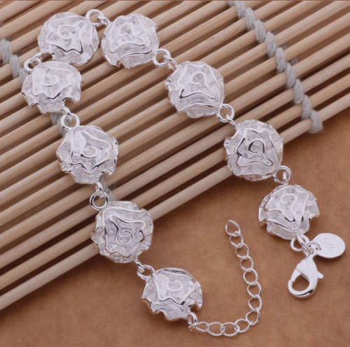 Dazzling Imported 925 Sterling Silver Rose Bracelet Imported Filled Jewelry