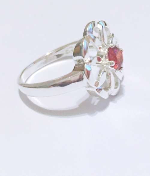 Shiny Cr. Garnet Set in 925 Sterling Silver Imported Filled Ring